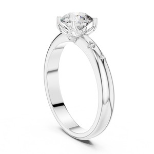Bague de fiançailles solitaire en diamant de laboratoire 0,89 CT avec pierres d'accentuation serties clos, certifiée IGI, en or massif 18K 14K 10K 925, cadeau de mariage - Product Image 2