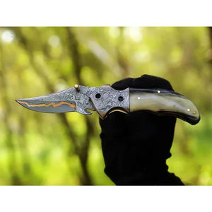 Cuchillo Plegable de Acero Damasco y Cobre para Exteriores, Superventas, para Camping, Caza, Supervivencia Táctica, con Mango de Madera, OEM - Product Image 4