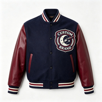 Veste de baseball personnalisée vintage Layenne Versatile Plus Size pour homme avec manches en cuir, veste de baseball personnalisée avec manches en cuir