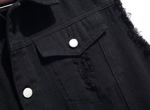 Gilet en jean noir sans manches, déchiré, style vintage, décontracté, pour femme, en coton, coupe classique, idéal pour le printemps - Product Image 5