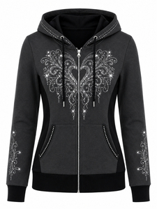 Sudadera con Capucha Brillante para Mujer, con Cierre Frontal de Cristales, Manga Larga, para Uso Diario Informal y Cómodo - Product Image 1