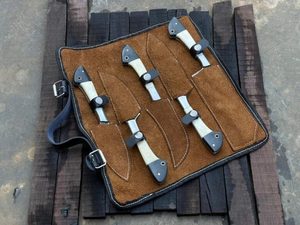 Ensemble de couteaux de chef professionnels faits à la main en acier à haute teneur en carbone, manche en os, sac en cuir, couteaux à découper la viande, ambidextres, traditionnels - Product Image 4