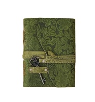Cuaderno de Cuero Estilo Vintage New Era, con Grabado Floral, Papel Reciclado Verde, Encuadernado Cosido, Personalizable, Regalo, Diseño Antiguo