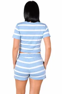 Ensemble short et haut court EVERGLOW pour femme en polyester uni, col rond, manches courtes, tenue décontractée d'été, poches, respirant, tricoté - Product Image 5