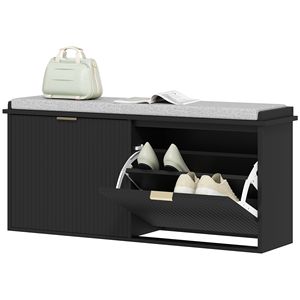Panca Portascarpe Nera 40.9x10.2x18.7 Pollici con Cuscino Imbottito e Cassetto Ribaltabile, Panca da Ingresso e Mobile Portascarpe - Product Image 1