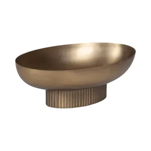 Cuenco Decorativo Ovalado de Metal con Base Acanalada, Diseño Minimalista Hecho a Mano, Acabado Pulido en Color Sólido - Product Image 1