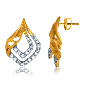 14K Yellow Gold Open Teardrop Diamond Stud Earrings Lab Grown Diamond Designer Fine Jewelry for Women - Product Image 3