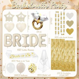 Set di 53 Pezzi per Decorazioni Festa Nuziale e Addio al Nubilato in Oro Champagne, Include Palloncini 'Bride To Be', Fascia e Velo in Foil - Product Image 3