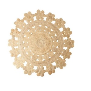 Tapis rond en jute naturelle tissé à la main, antidérapant, motif floral magnifique, idéal pour les tapis de table, les tapis de sol et la décoration de chambre. - Product Image 2