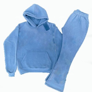Conjunto de Sudadera con Capucha y Pantalones Deportivos de Felpa Azul Sólido para Hombre, Talla Grande, Ropa Casual de Otoño, 100% Algodón Tejido - Product Image 1