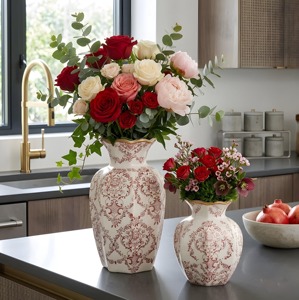 Traditional Porcelain Tabletop <b>Vase</b> With Red Floral Design Exquisite Durable 8-16 Inches - Product Image 5