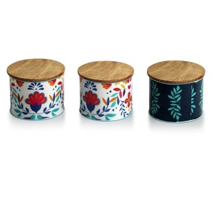 Exclusive Designer Enamel Finishing Metal <b>Tea</b> Container <b>Coffee</b> <b>And</b> <b>Tea</b> Storage <b>Jar</b> With Wooden Lid Sugar <b>Jars</b> Kitchen Utensils - Product Image 1