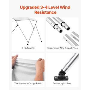 Tendalino Bimini a 3 Archi in Poliestere 600D con Telaio in Lega di Alluminio, Impermeabile, Parasole per Barca, Nuovo, con Vano Portaoggetti - Product Image 3