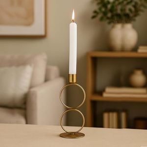 Modern <b>Brass</b> <b>Candlestick</b> <b>Holder</b> with Double Ring Design for Home Decoration - Product Image 5
