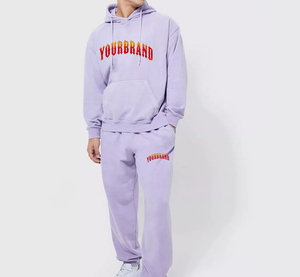 Your Brand Men's Hoodie Sweatshirt <b>Set</b> Purple Cotton French Terry Casual Autumn Wear Printed Letter Logo Front - Product Image 1