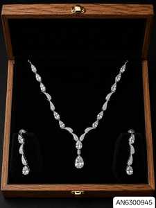 A.<b>D</b> Silver Set Women's <b>Necklace</b> Earring Set Crystal Rhinestone Geometric Design High Quality Latest Designed Party Silver Plated - Product Image 1