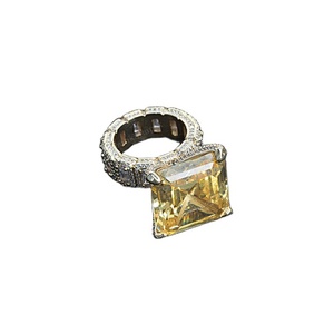 Lujo amarillo y blanco chapado en oro Princesa y Baguette corte moissanita cielo azul y amarillo diamante anillo de compromiso de eternidad completa - Product Image 1