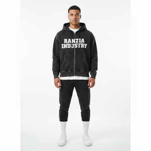 Sweat à capuche zippé pour homme Ranzia Industry Factory Fashion, commande en gros, personnalisable, en coton, avec broderie et impression - Product Image 1