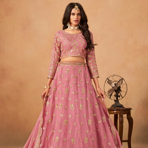 Lehenga Choli Moderno de Organza Semi-Cosido con Bordado Intenso para Bodas, Diwali y Fiestas, Largo hasta el Suelo - Product Image 1