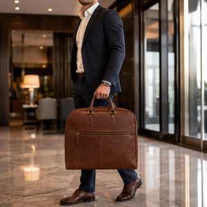 Professional Genuine Leather Heavy Duty Casual Suit Carrier Business Garment Sleeve Suit Cover <b>Weekend</b> Duffel Bag Zipper - Product Image 1