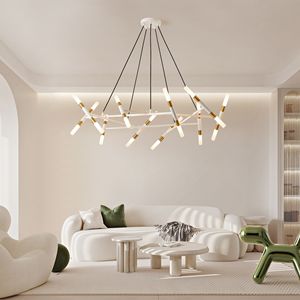Lampadario Moderno Bianco e Oro da 41 Pollici, Altezza Regolabile, Design a Rami con Tubi Satinati e Cavi Neri - Product Image 3
