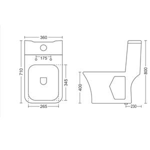 โถสุขภัณฑ์แบบชิ้นเดียวทรงมุม รุ่นทันสมัย คุณภาพสูง สีขาว ผลิตจากเซรามิกพอร์ซเลน ขนาด 710x360x800 มม. สำหรับใช้ในงานก่อสร้างเชิงพาณิชย์ - Product Image 2