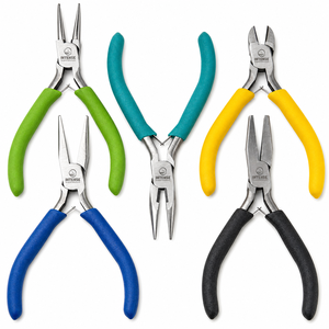 Professional Stainless Steel Jewelry <b>Pliers</b> <b>Set</b> 5 Piece Color Coded 5 Inch Chain Nose Nose Flat Nose Bent Nose Cutter for DIY - Product Image 1
