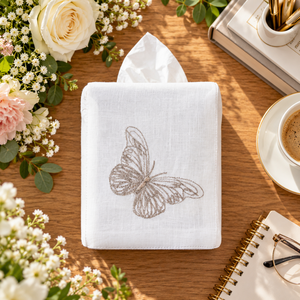 Elegante Cubierta para Caja de Pañuelos de Papel con Bordado de Mariposas, Portapañuelos Cuadrado de Tela Blanca, Adorno para Decoración del Hogar y Regalo - Product Image 1