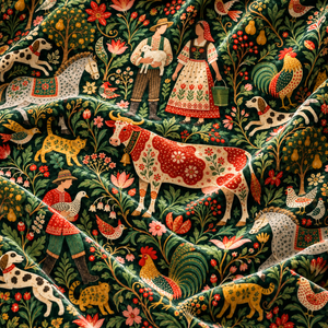 Tela de Tapicería Tejida con Patrón Floral y Animal de Estilo Folclórico Verde Azulado, Textil para el Hogar - Product Image 5