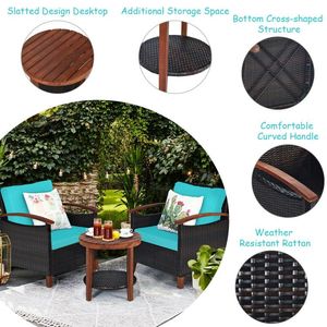 Set of 3 Patio Wicker Furniture with Washable Cushion and Acacia Wood <b>Tabletop</b> Durable and Stylish Outdoor Furniture - Product Image 5