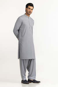Ensemble Kurta Pyjama en Coton Gris pour Homme, Coupe Classique, Longueur Genou, Style Traditionnel Décontracté Inde Pakistan, Disponible en Gros - Product Image 4