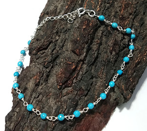 Natural Turquoise <b>Beaded</b> <b>Bracelet</b> 925 Sterling Silver Minimalist Gemstone Jewelry, Handmade Blue Stone <b>Bracelet</b> for Women. - Product Image 5