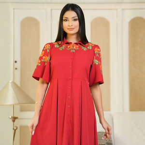 Elegante Vestido Camisero Rojo de Georgette para Mujer - Product Image 5