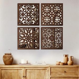 Panneau mural décoratif moderne en bois découpé au laser avec insert en verre, épaisseur personnalisable, pour salon et décoration intérieure - Product Image 1
