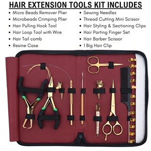 Kit d'outils professionnels pour extensions capillaires avec pinces à kératine, micro-pince à sertir, ciseaux et doigt de séparation - Product Image 2