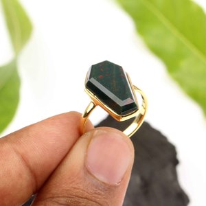 Latest Design Natural Bloodstone 11x17mm Coffin <b>Ring</b> 925 Sterling <b>Silver</b> 18K Gold Plated <b>Eternity</b> Vermeil Dainty Women's Jewelry - Product Image 1