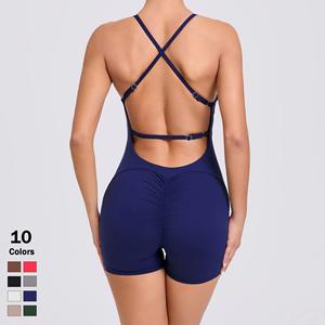 จั๊มสูทโยคะไร้รอยต่อสำหรับผู้หญิง ขายส่ง แบบสายไขว้ด้านหลัง ชุดออกกำลังกายแบบชิ้นเดียว กระชับสัดส่วน คอวี ทรงเข้ารูป - Product Image 5