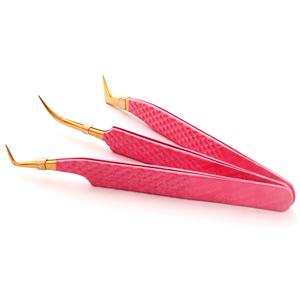 Pinzas de extensión de pestañas de aislamiento Antiestático de acero inoxidable japonés, pinzas de Color rosa con punta de agarre de diamante - Product Image 1