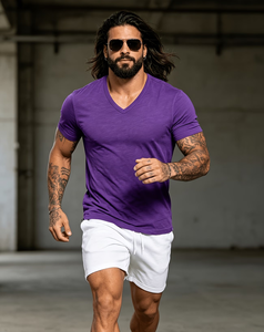 Men's Solid for V-Neck Short Sleeve T-Shirt Regular Fit Cotton Jersey Breathable Casual Wear Sporty Made in Bangladesh - Product Image 1