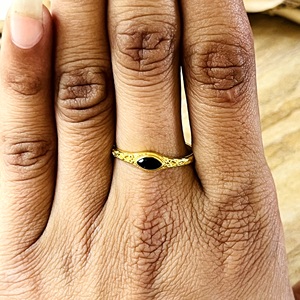 New Arrival Black Onyx <b>Rings</b> Vintage Brass Band Women 18k Gold Plated Dainty Boho Filigree Band <b>Stacking</b> Jewelry Wholesale/OEM - Product Image 6