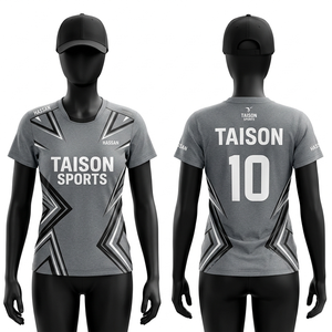 Camiseta de Bádminton para Mujer, 180 GSM, Tejido Interlock de Poliéster Premium, Gris, Transpirable, Diseño Geométrico de Paneles, Sublimación Personalizada - Product Image 1