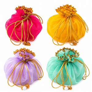 Bolsa de Regalo Hecha a Mano con Cordón de Organza para Regalos de Boda, Joyería, Frutos Secos, Shagun y Recuerdos Festivos - Product Image 1