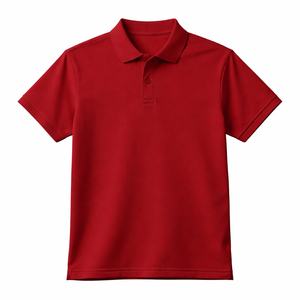เสื้อโปโลแขนสั้นสีแดงสำหรับผู้ชาย ดีไซน์กระดุม สีพื้น ทรงลำลอง ผ้าทอออกซ์ฟอร์ด - Product Image 1