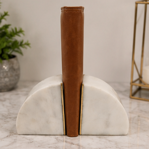White Marble Semi Circle Bookends Decorative Stone <b>Book</b> Holders for Office Desktop <b>Study</b> Room - Product Image 2