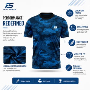 Men's Custom Blue Camo Gym T-Shirt Quick Dry Performance Fitness Short Sleeve Compression Top Breathable Athletic Workout <b>Tee</b> - Product Image 5