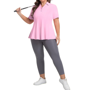 Polo tricoté respirant pour femme grande taille, à manches courtes, coupe trapèze, ourlet évasé, OEM, personnalisable en gros - Product Image 4