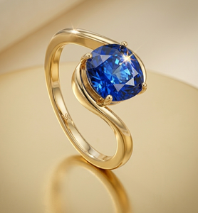 Anillo de Boda Vintage Chapado en Oro de 18K con Zafiro Azul de Corte Oval y Engaste de Garras para Mujer - Product Image 2