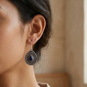 Pendientes Colgantes de Lapislázuli, Plata de Ley, Hechos a Mano, con Forma de Gota de Agua, Estilo Boho Chic, para Regalo - Product Image 3