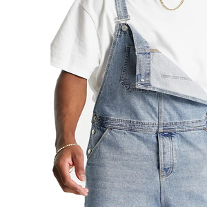 Salopette en jean décontractée taille haute pour homme, style streetwear, respirante, en coton délavé, coupe ample - Product Image 6