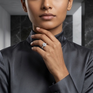 Bague de fiançailles pour femme en or blanc avec diamant taille ovale, halo et diamants latéraux, certifiée IGI, style classique - Product Image 4